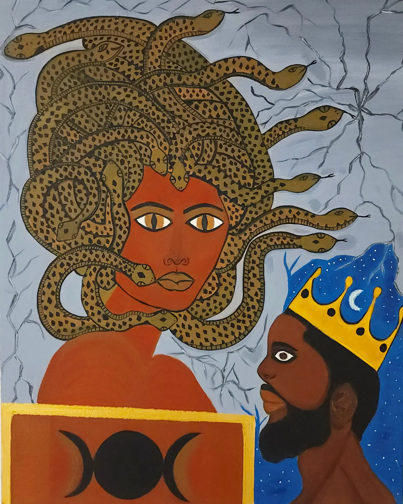 Medusa — a Black Medusa figure beside a crowned king